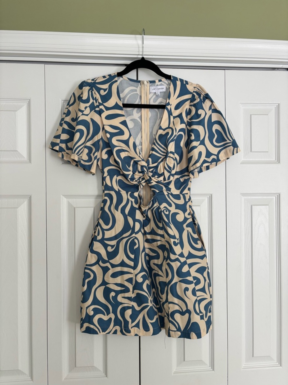 Lost + Wander Blue and Cream Patterned Dress